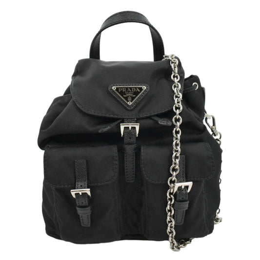 Double Pocket Backpack Shoulder Bag Nylon Black