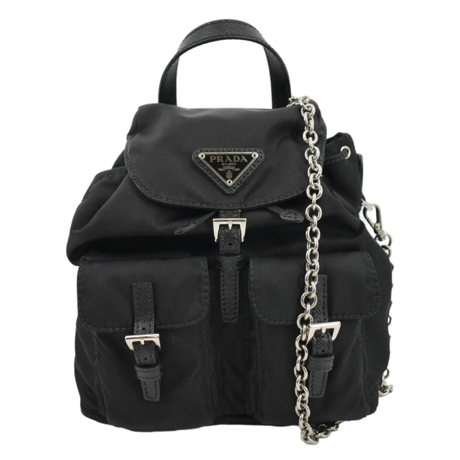 Prada Double Pocket Backpack Shoulder Bag Nylon Black Mini