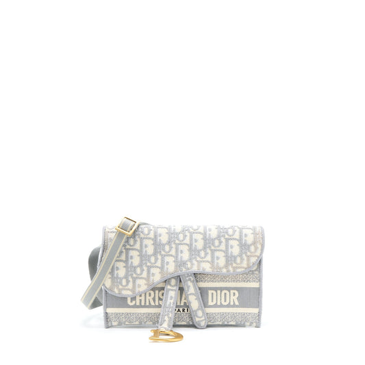 Dior Saddle Slim Pouch Light Grey Oblique Embroidery Travel Bag
