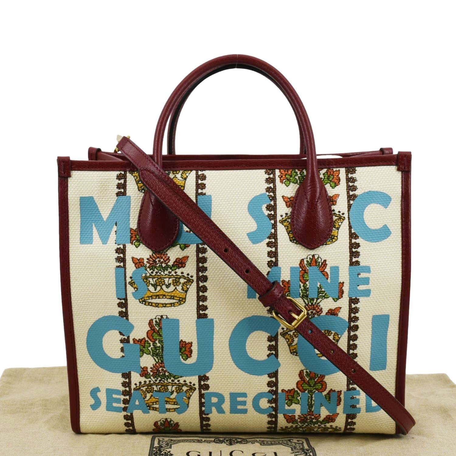 Gucci Centennial Music Jacquard Tote Bag Ivory Canvas Small Shoulder Bag