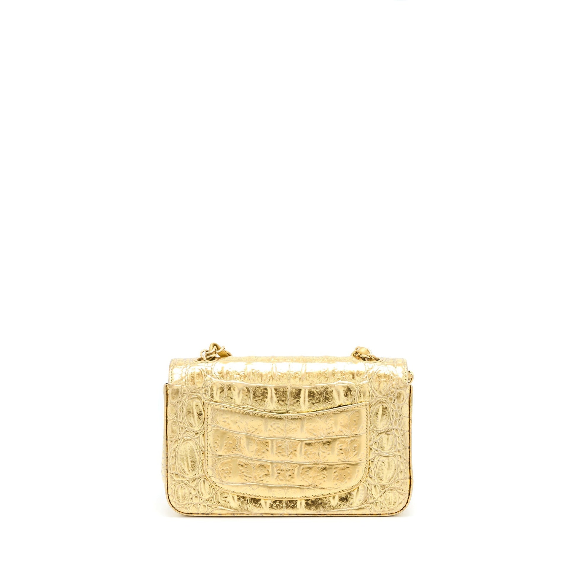 Chanel Rectangular Flap Croc Embossed Calfskin GHW Black Gold Shoulder Bag