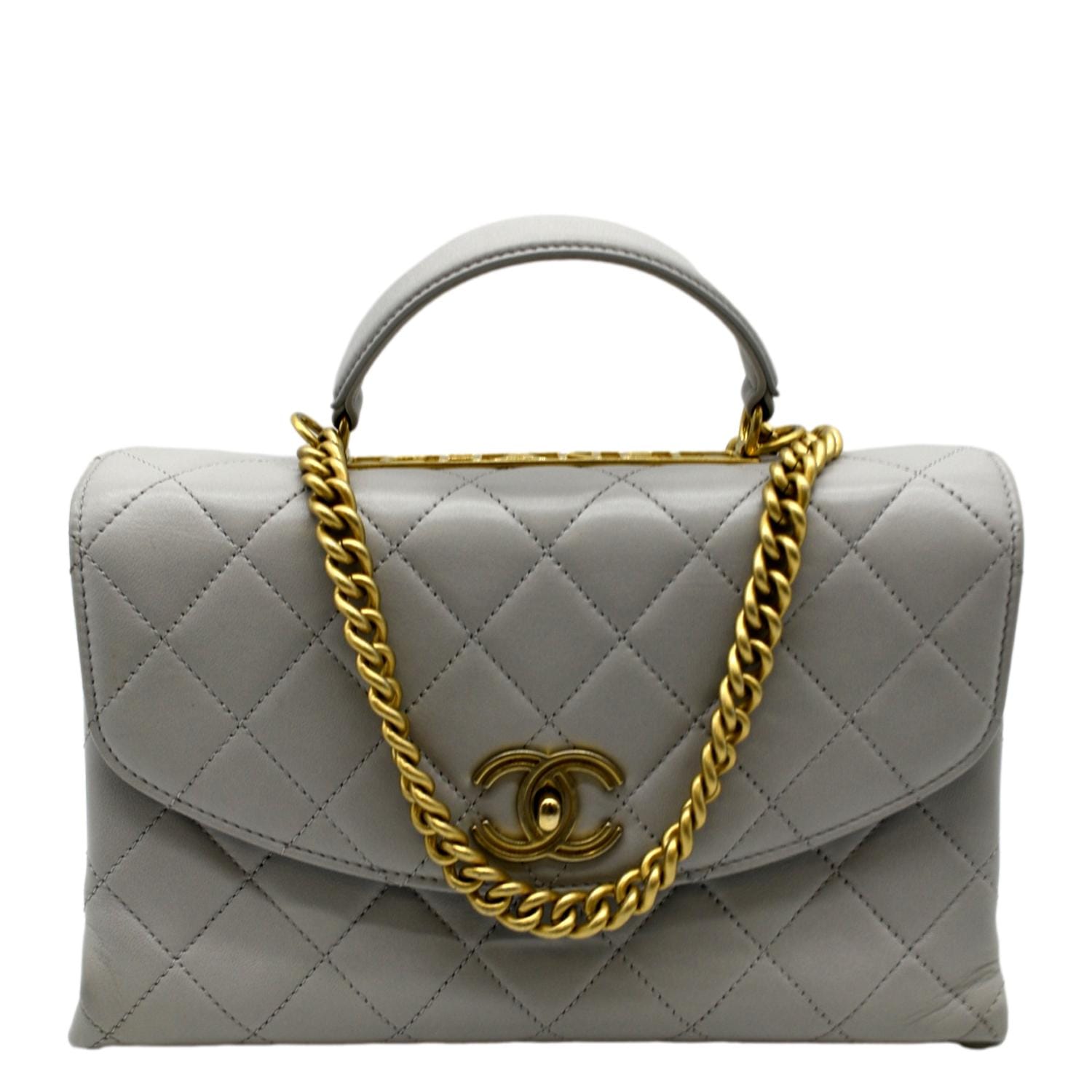 Chanel Trendy Spirit Top Handle Quilted Leather Grey Travel Bag