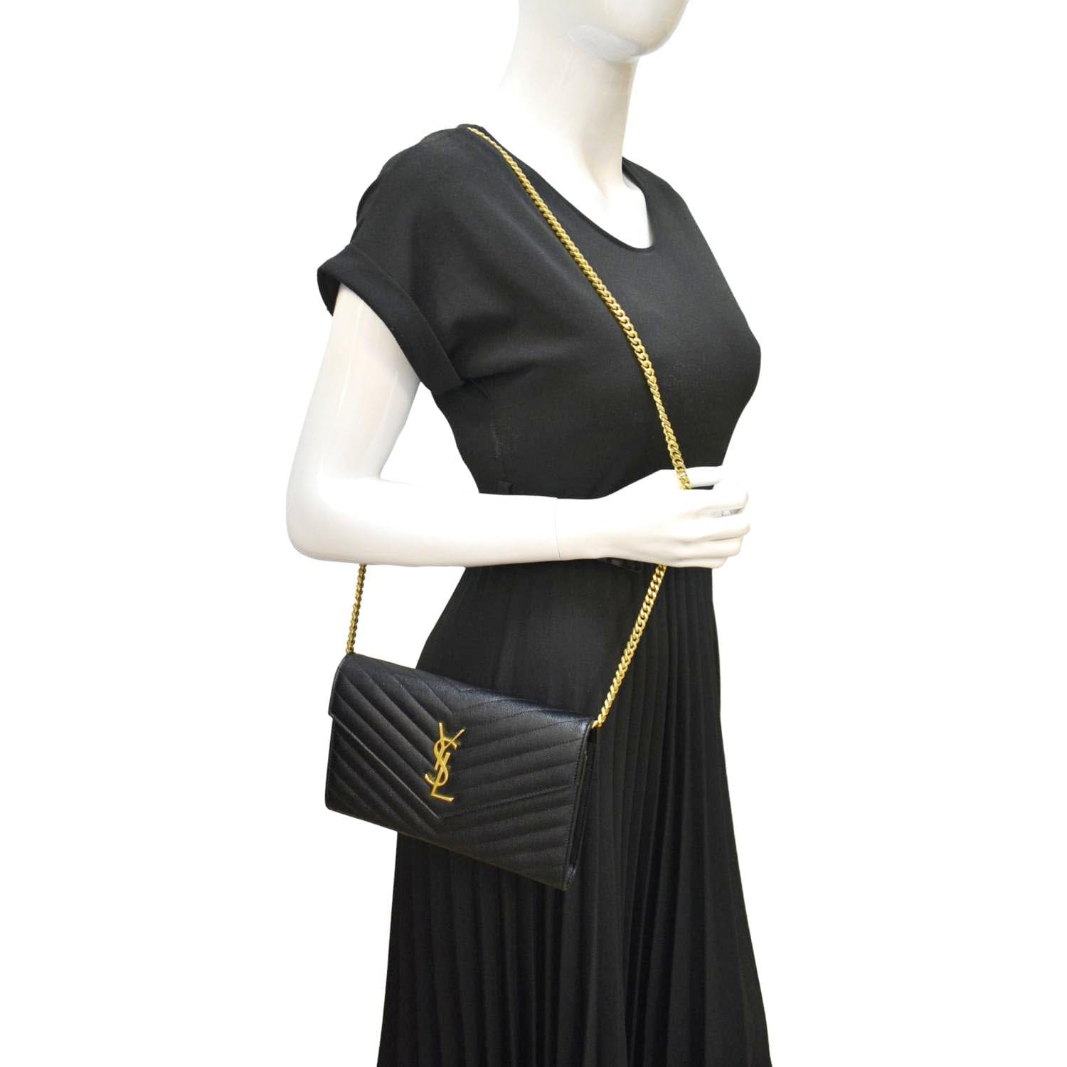 YSL Saint Laurent Saint Envelope Shoulder Bag Leather Black