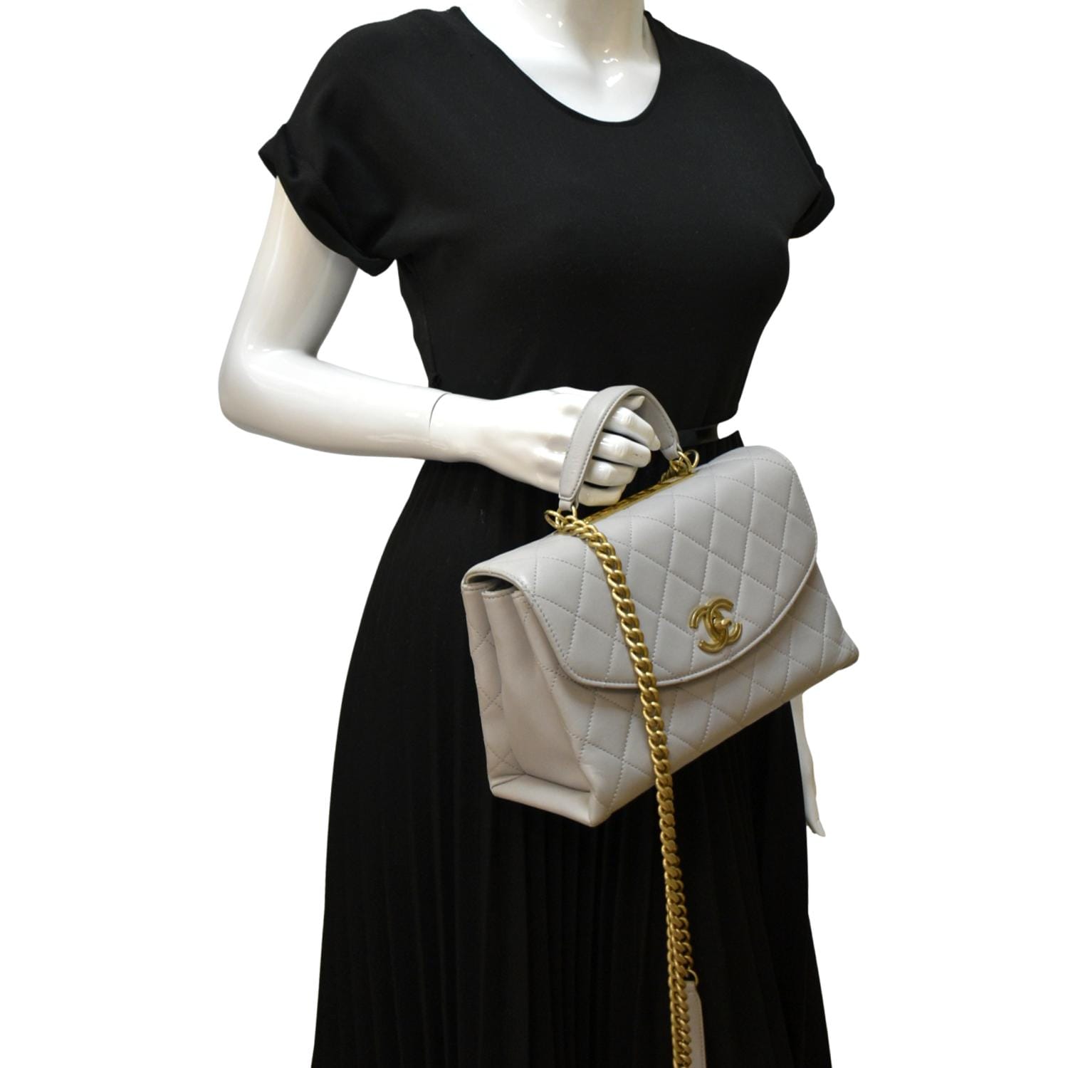 Chanel Trendy Spirit Top Handle Quilted Leather Grey Travel Bag