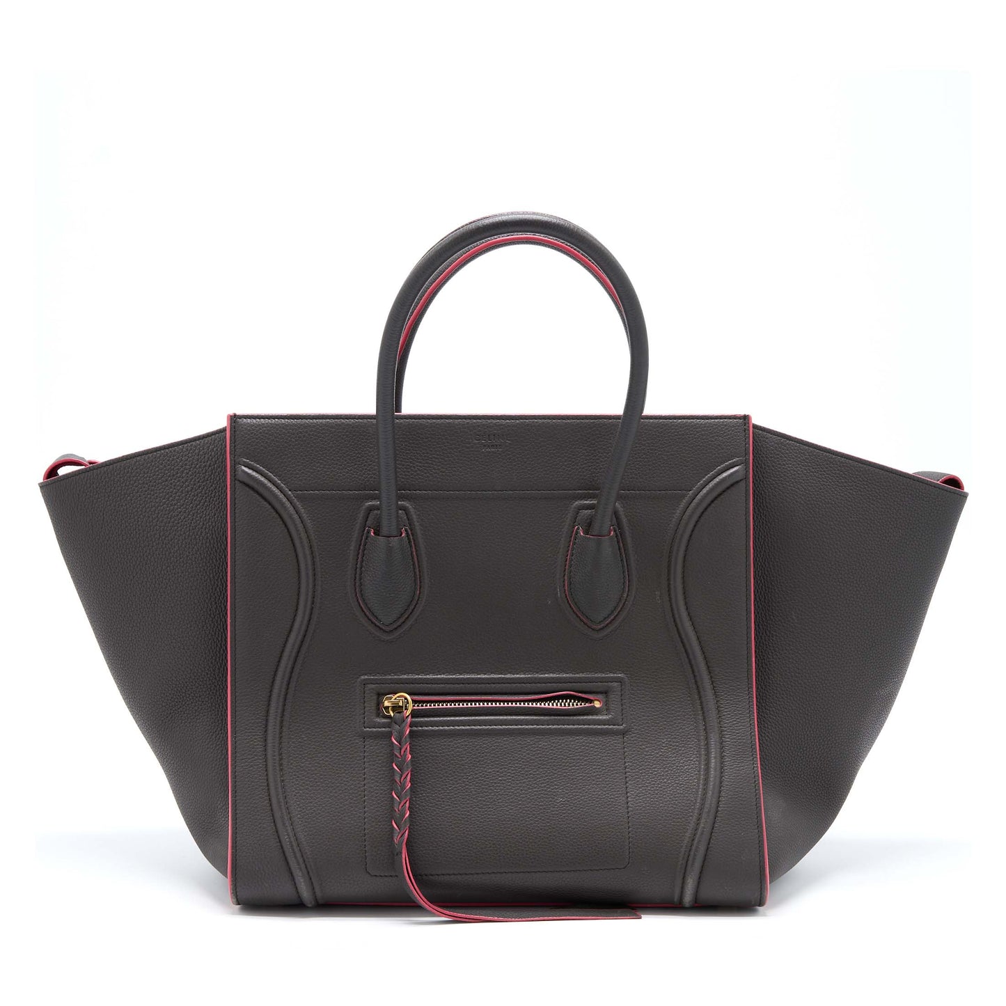Celine Phantom Luggage Purse Calfskin Dark Grey Handbag Pink Large Travel Bag
