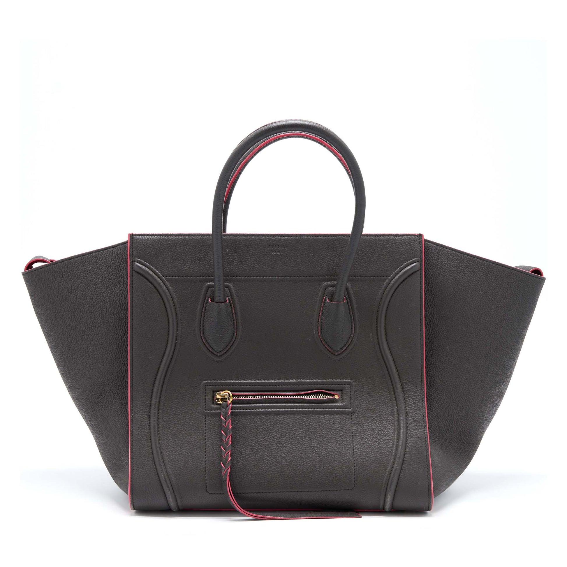 Celine Phantom Luggage Purse Calfskin Dark Grey Handbag Pink Large Travel Bag