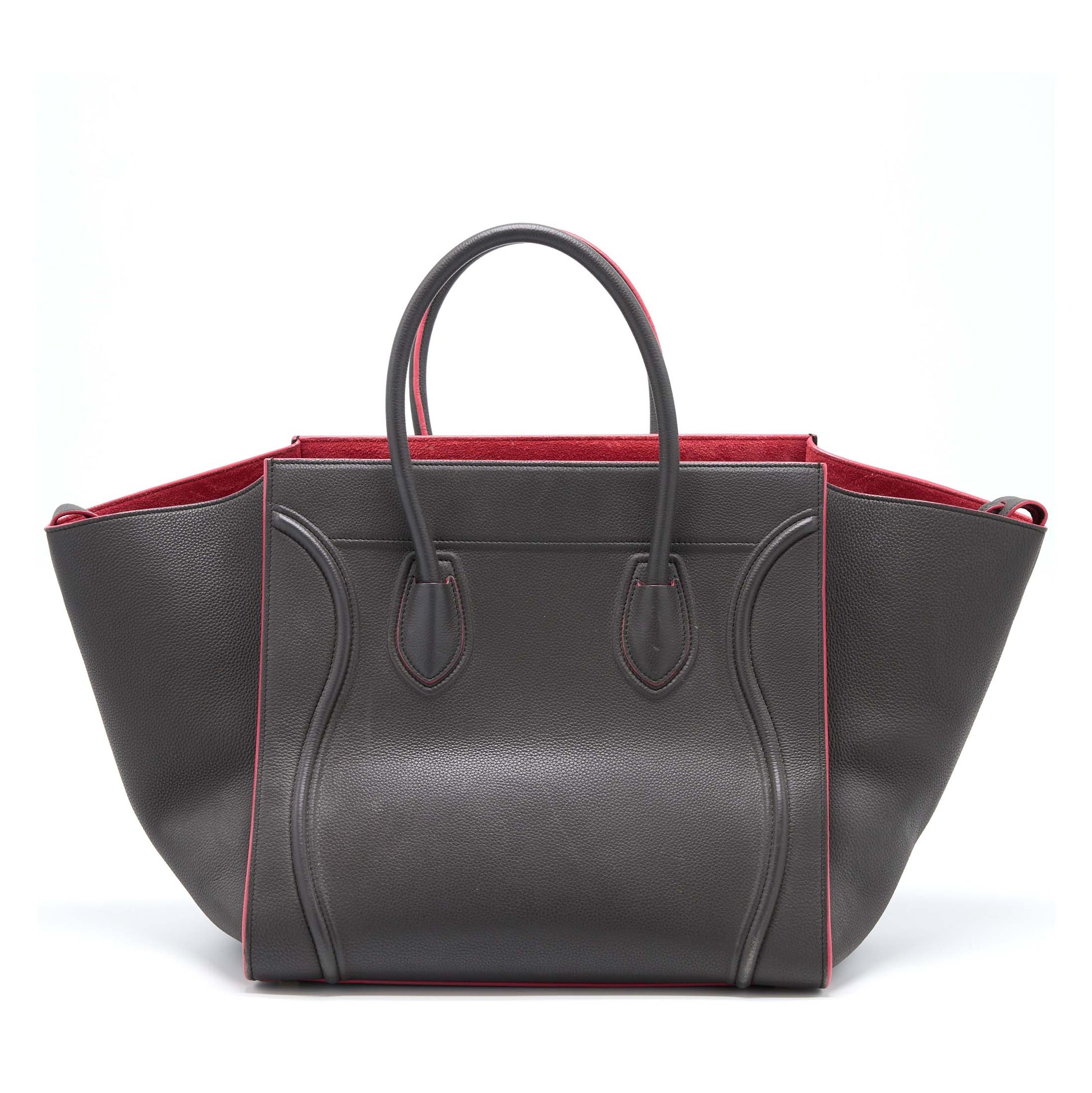 Celine Phantom Luggage Purse Calfskin Dark Grey Handbag Pink Large Travel Bag