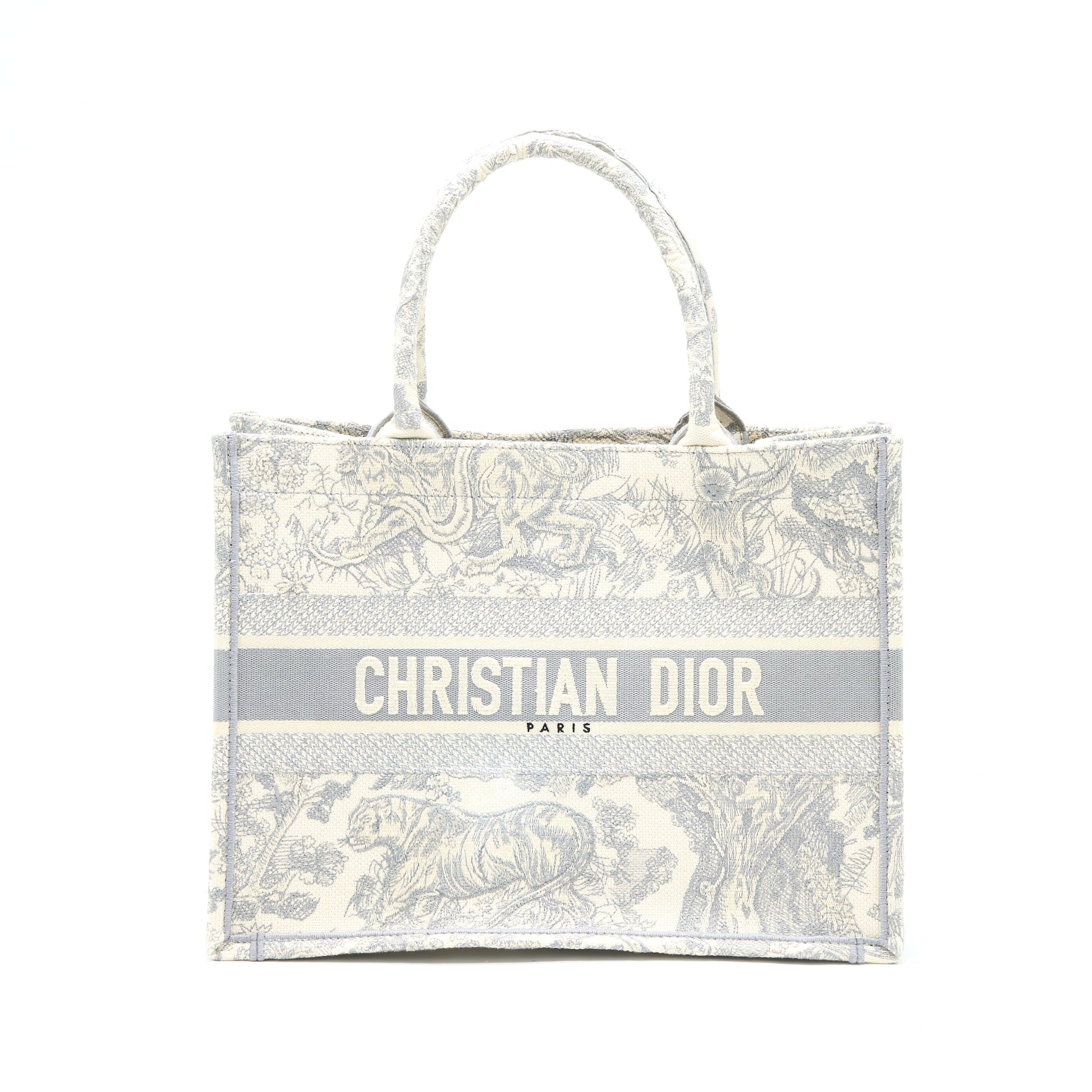 Dior Book Tote Grey Toile De Jouy Embroidery Medium Tote Bag Embroidery Handbag