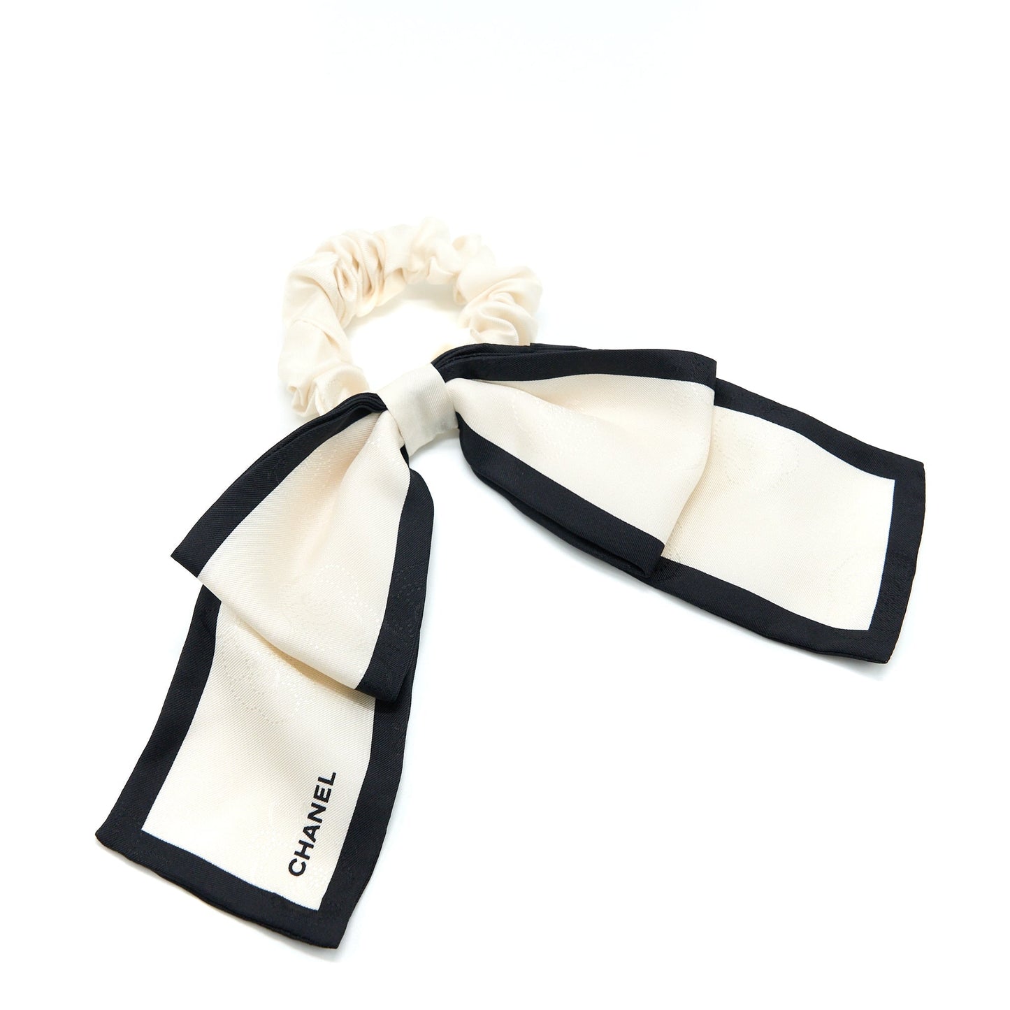 Chanel 22b Camellia Letter Hair Tie Silk Black Handbag