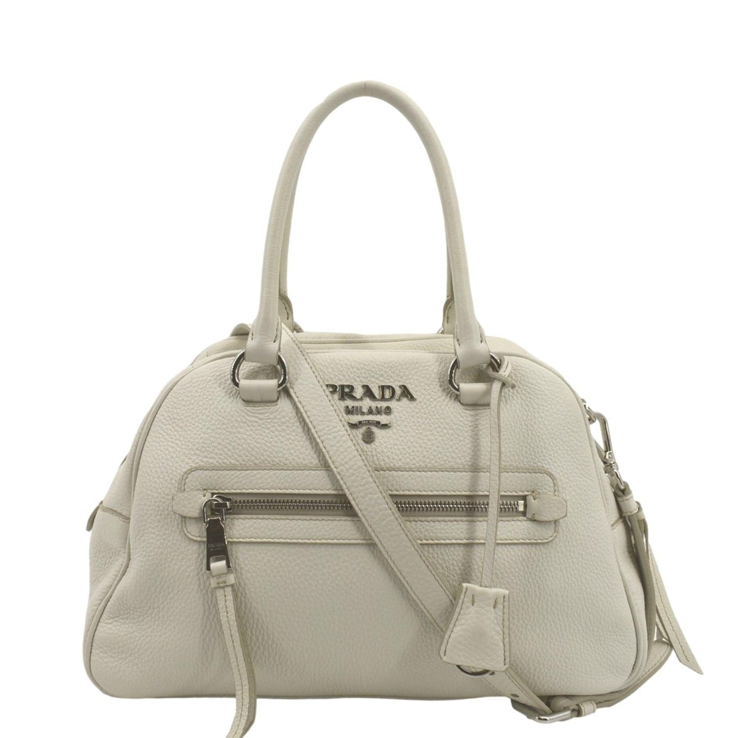 Prada Front Pocket Tote Shoulder Bag Ivory Leather