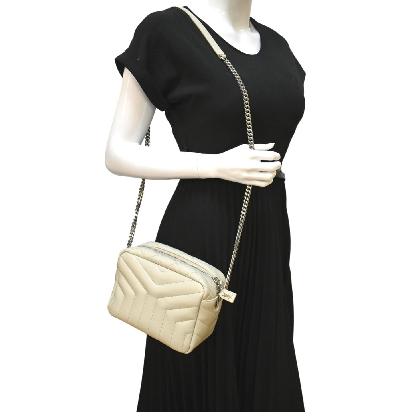 YSL Saint Laurent Saint Loulou Calfskin Crossbody Bag Leather White