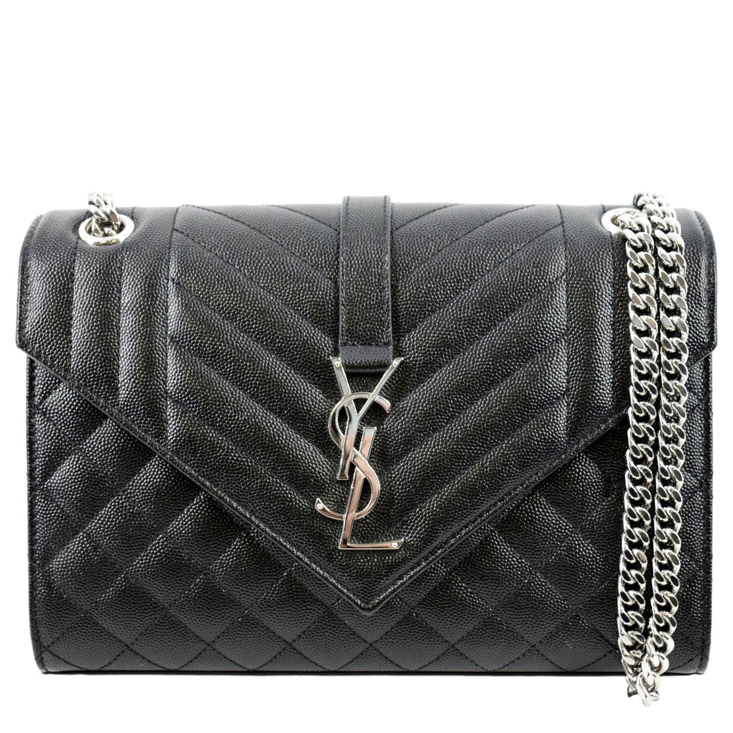 YSL Saint Laurent Yves Envelope Shoulder Bag Leather Black Medium Envelope Medium Chain