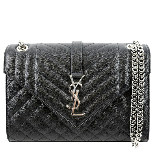 YSL Saint Laurent Yves Envelope Shoulder Bag Leather Black Medium Envelope Medium Chain