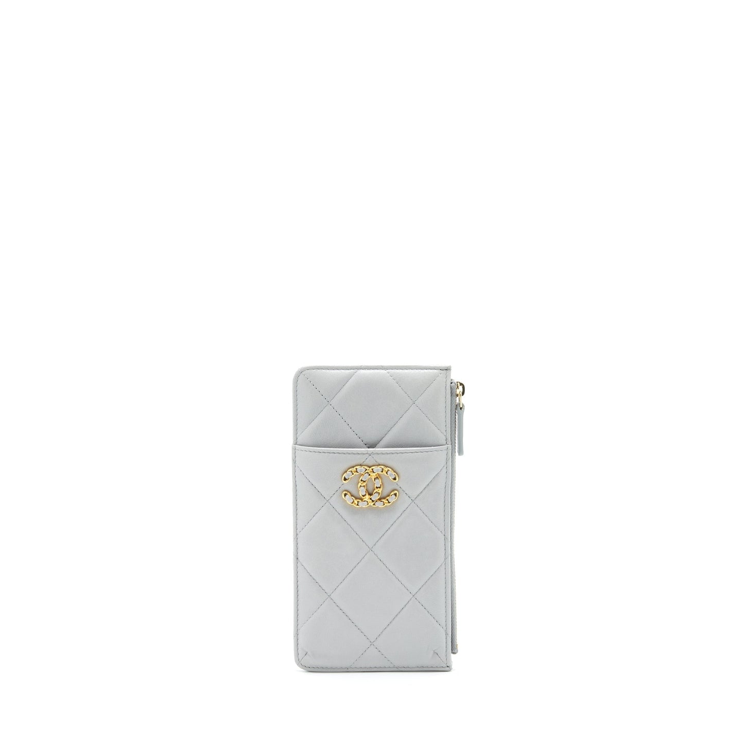 Chanel 19 Phone Card Holder Lambskin GHW Grey Small Wallet Case