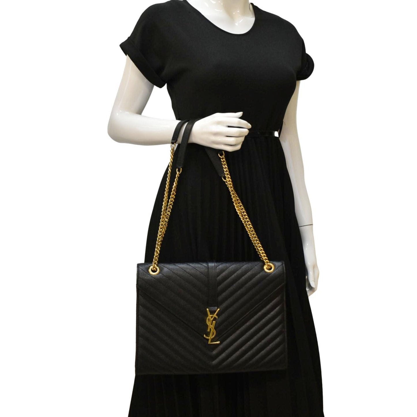 YSL Saint Laurent Yves Envelope Shoulder Bag Leather Matelasse Black