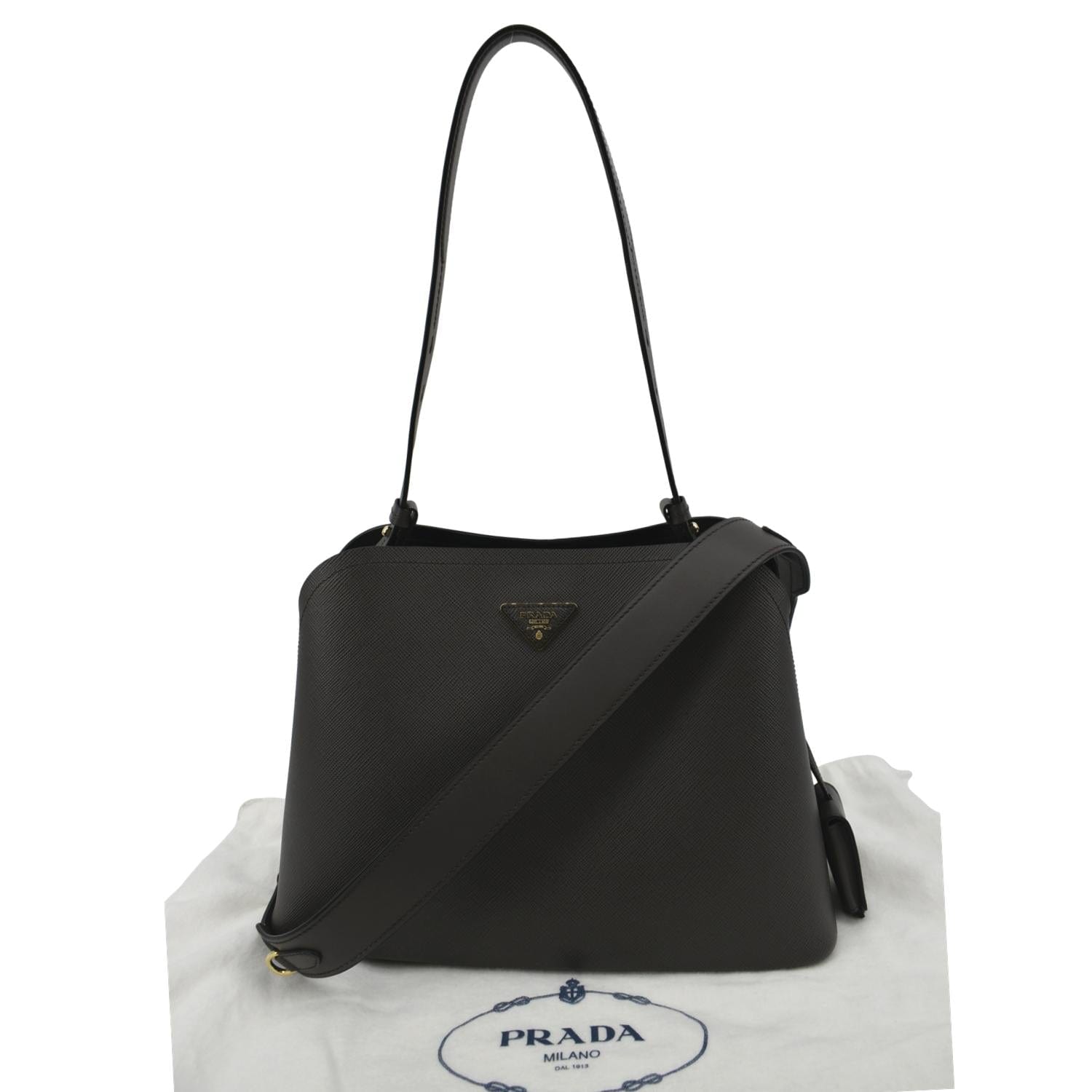 Prada Matinee Shoulder Bag Fumo Leather Saffiano