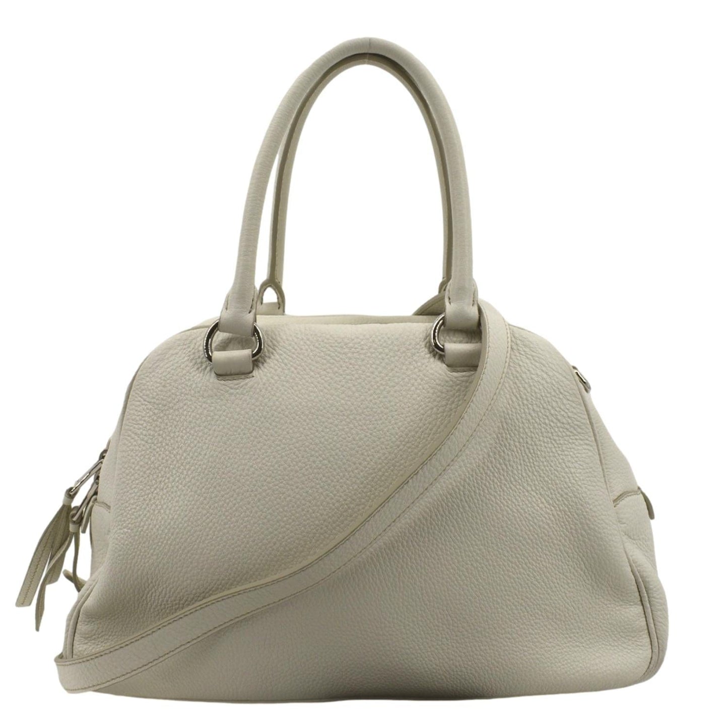 Front Pocket Tote Shoulder Bag Ivory Leather