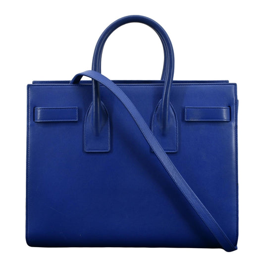 YSL Saint Laurent Yves Sac De Jour Shoulder Bag Leather Blue