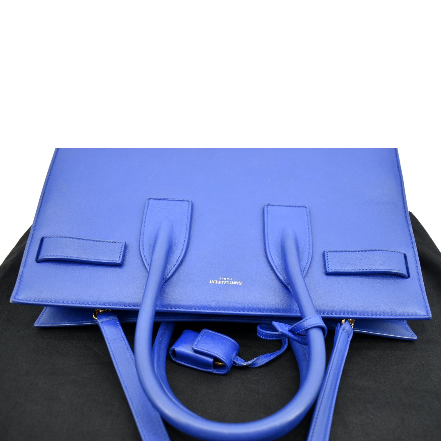 YSL Saint Laurent Yves Sac De Jour Shoulder Bag Leather Blue