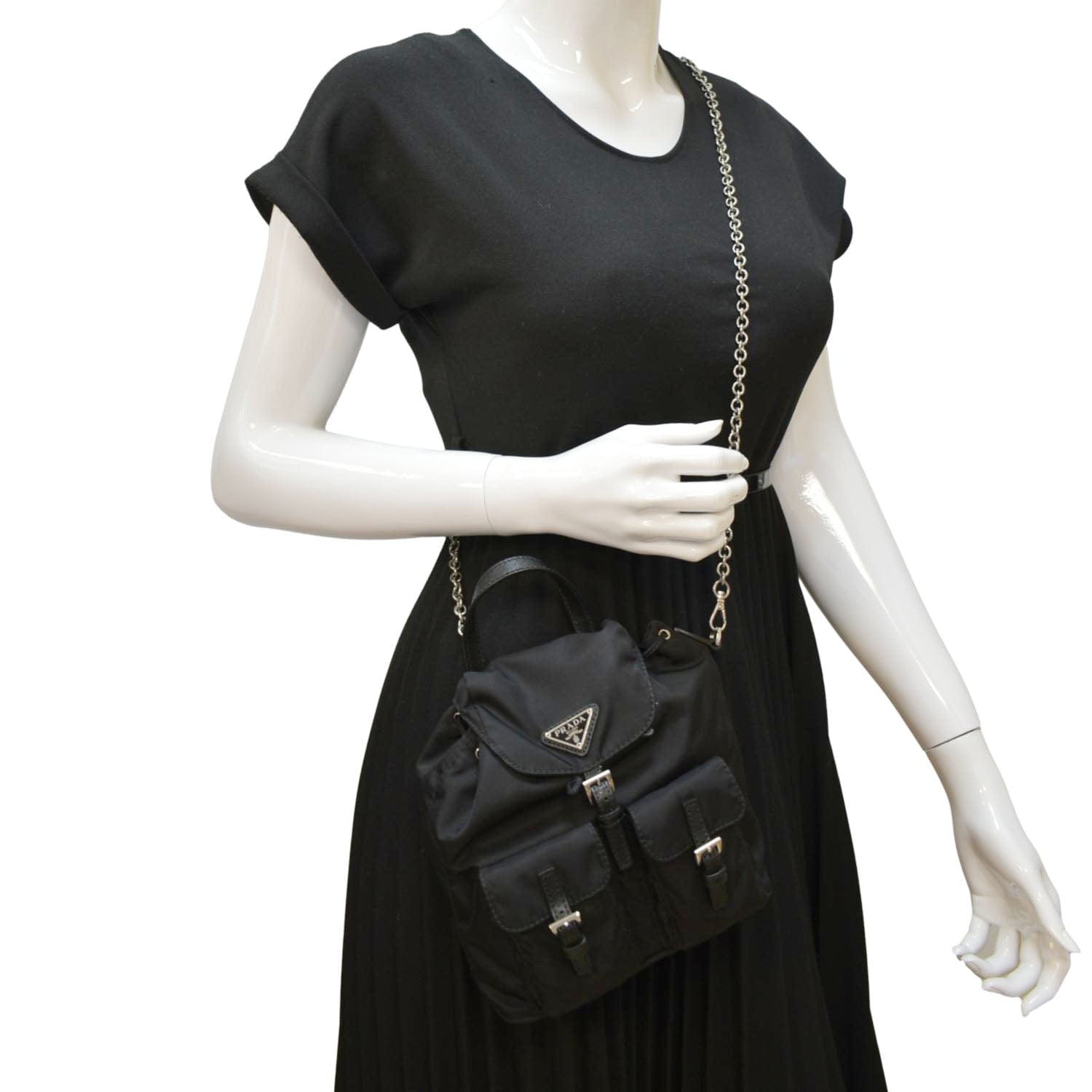 Prada Double Pocket Backpack Shoulder Bag Nylon Black Mini