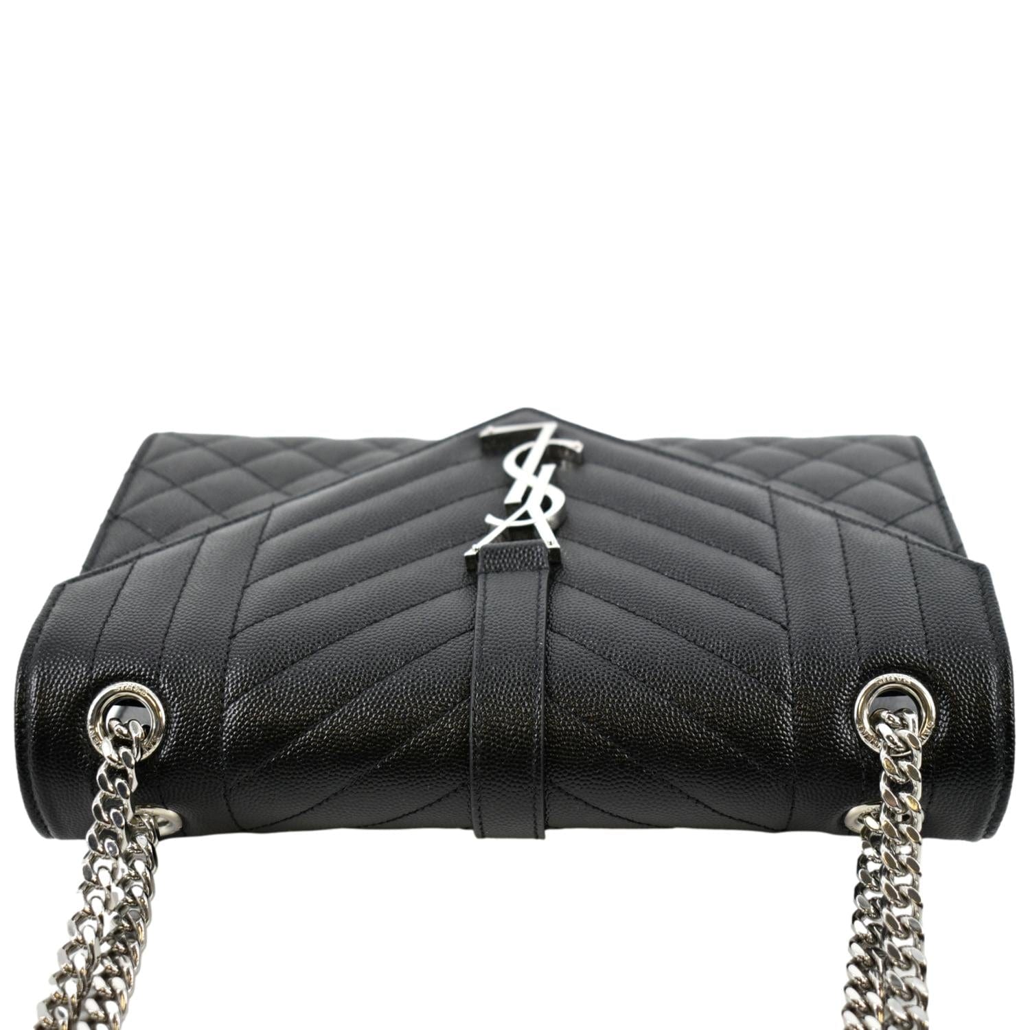 YSL Saint Laurent Yves Envelope Shoulder Bag Leather Black Medium Envelope Medium Chain