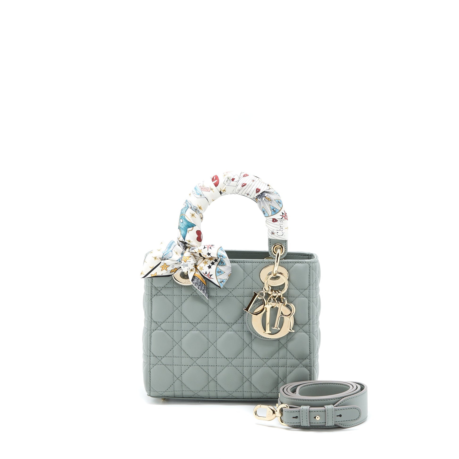 Dior Lady My Abc Lambskin Cannage Gray Handbag Small Travel Bag
