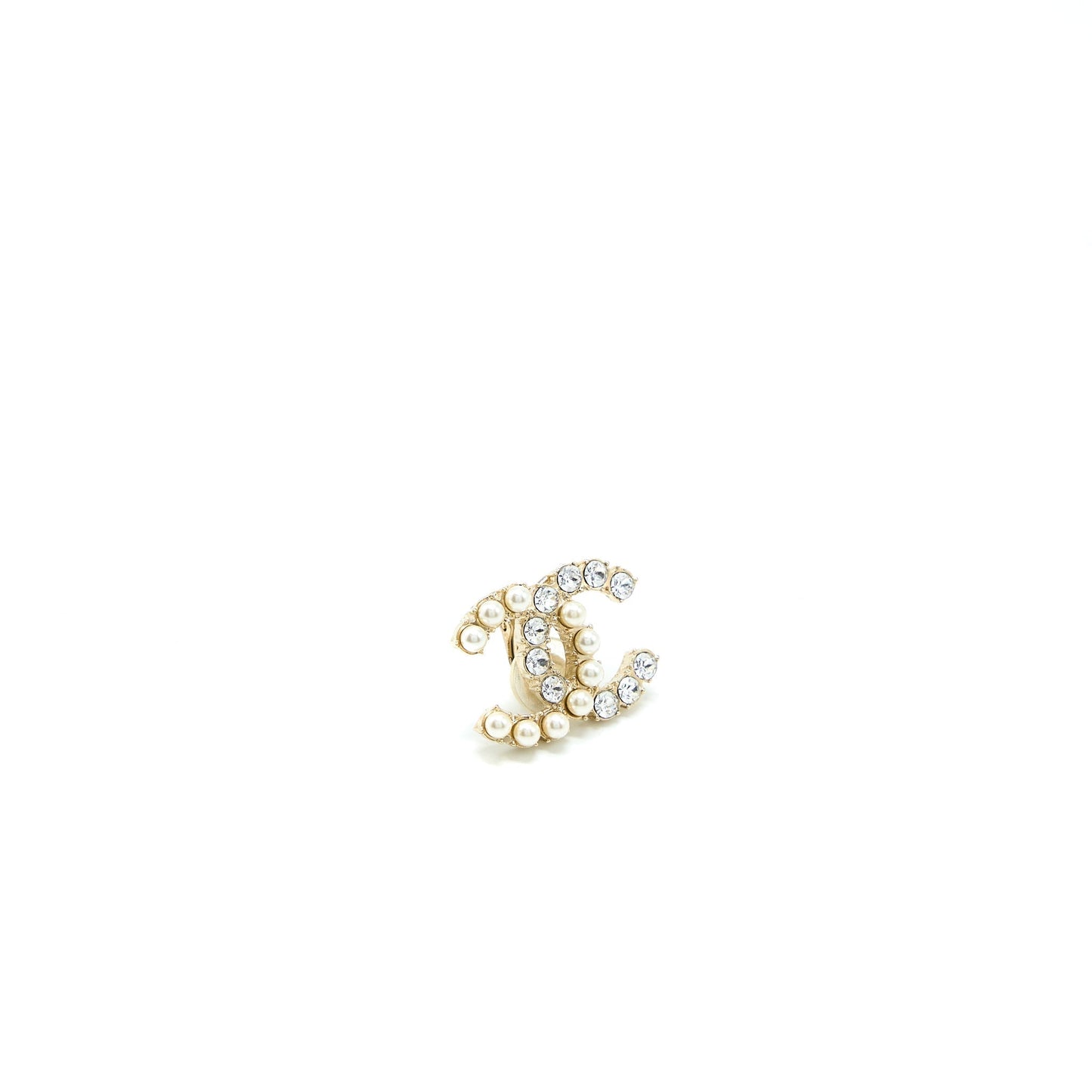 Chanel CC Logo Crystal Pearl Ear Clips Gold Handbag