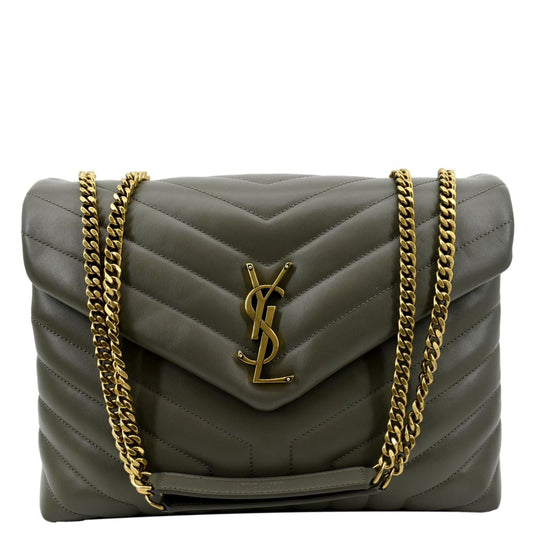 YSL Saint Laurent Saint Loulou Chain Shoulder Bag Neutral Grey Leather Matelasse