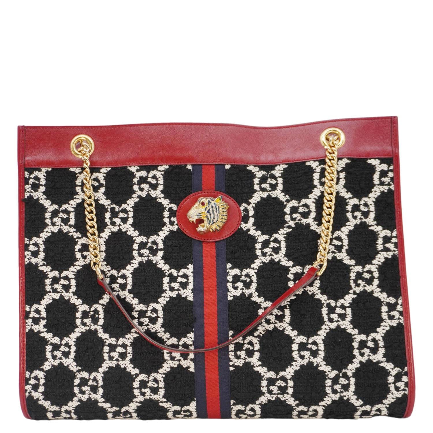 Gucci Rajah Tweed Tote Bag Black Chain