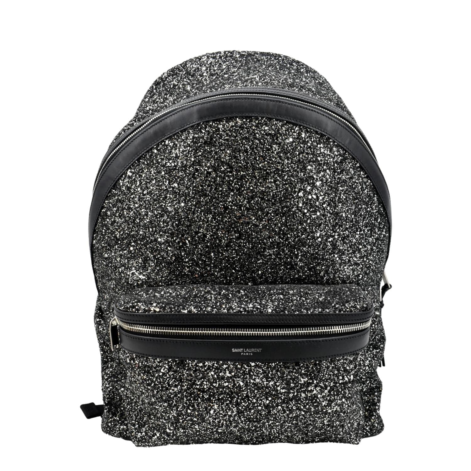 YSL Saint Laurent Saint City Glitter Backpack Bag Canvas Black