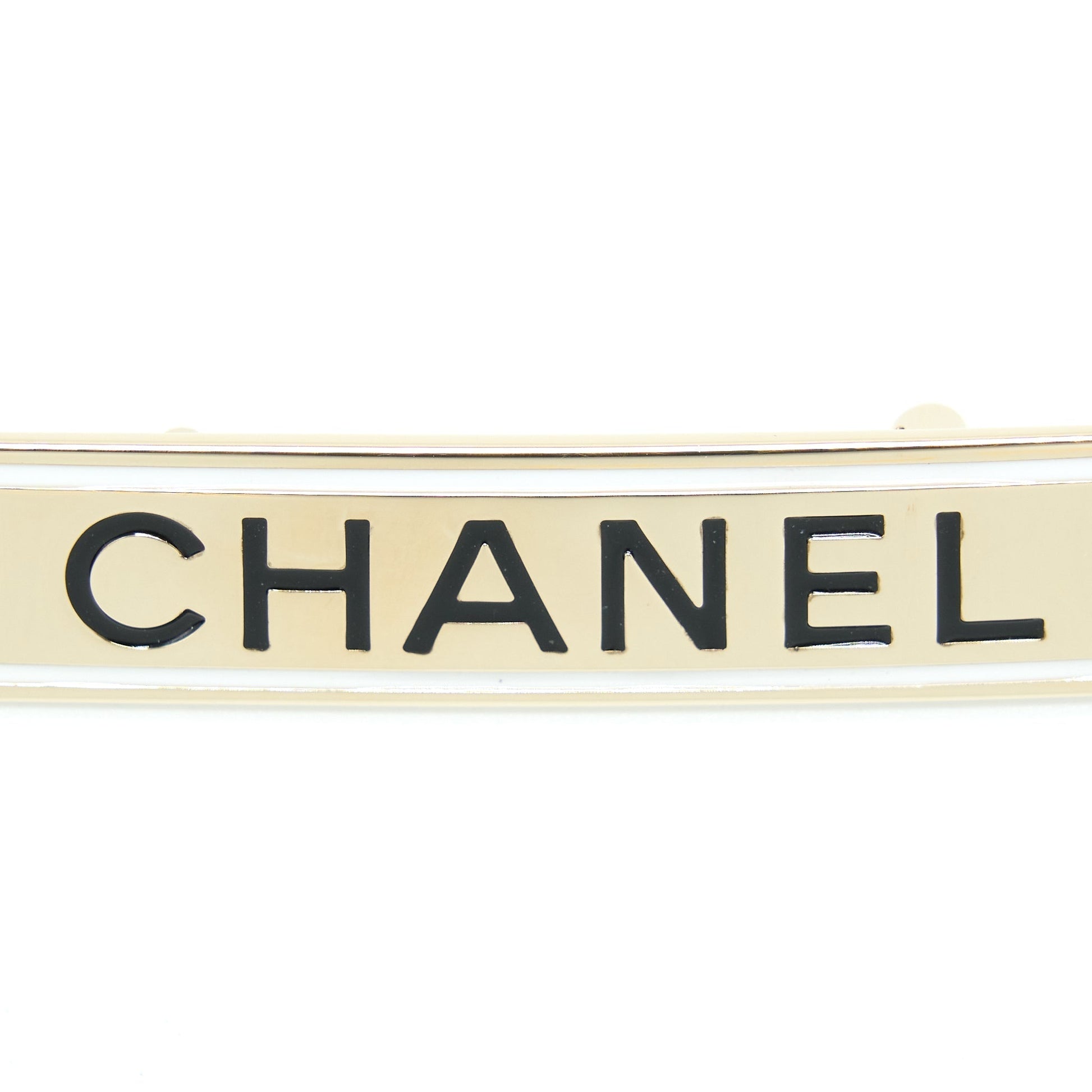 Chanel Letter Brooch Light Tone Black White Gold Handbag