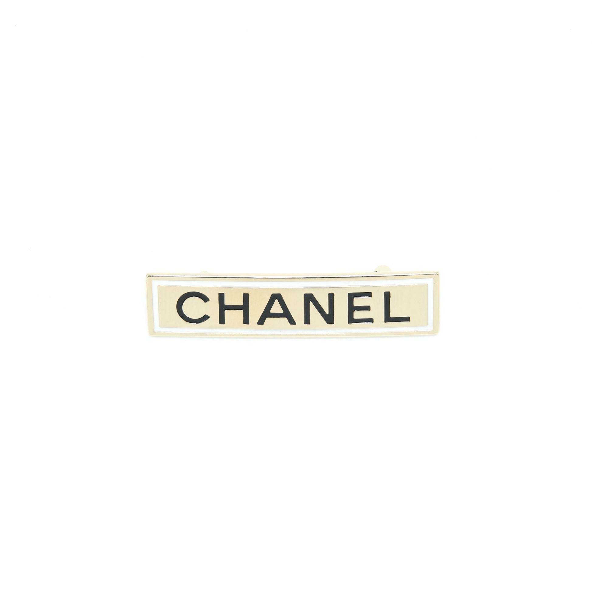 Chanel Letter Brooch Light Tone Black White Gold Handbag