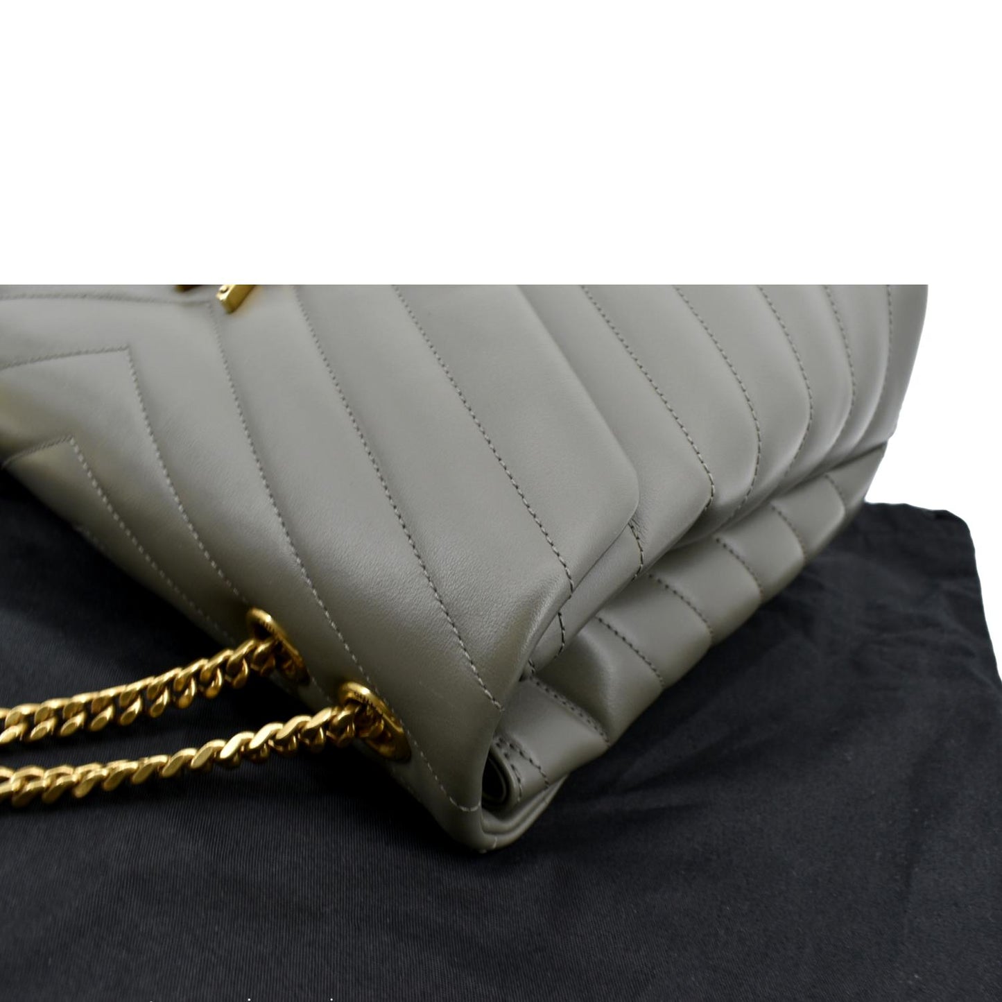YSL Saint Laurent Yves Loulou Chain Shoulder Bag Grey Leather Matelasse Gray
