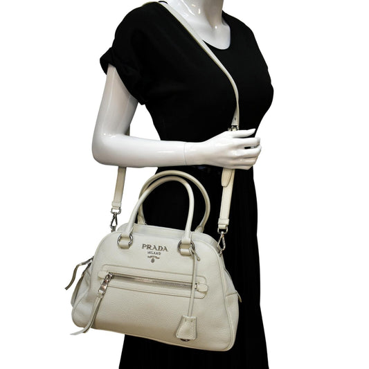 Prada Front Pocket Tote Shoulder Bag Ivory Leather
