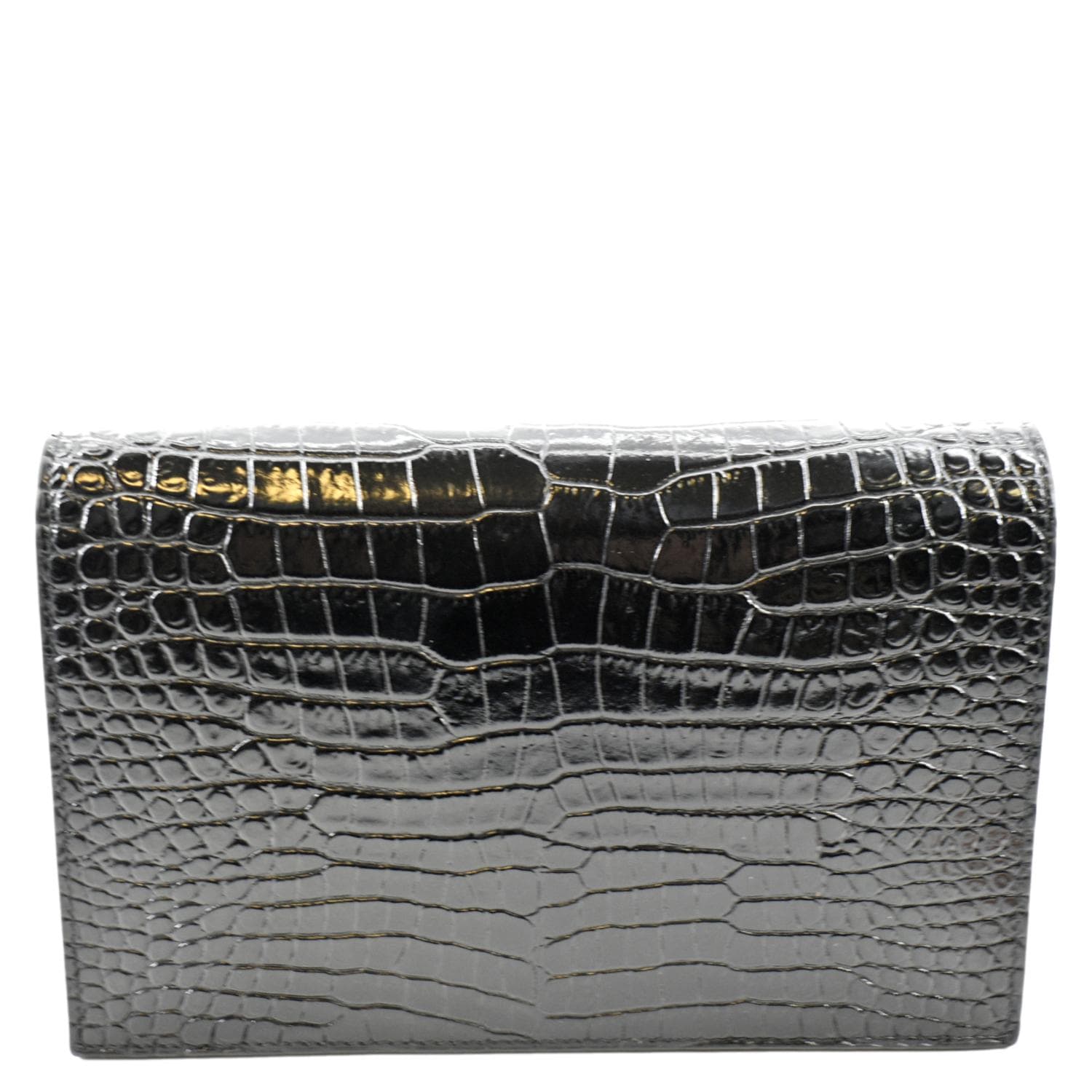 YSL Saint Laurent Yves Kate Crocodile Shoulder Bag Leather Patent Black