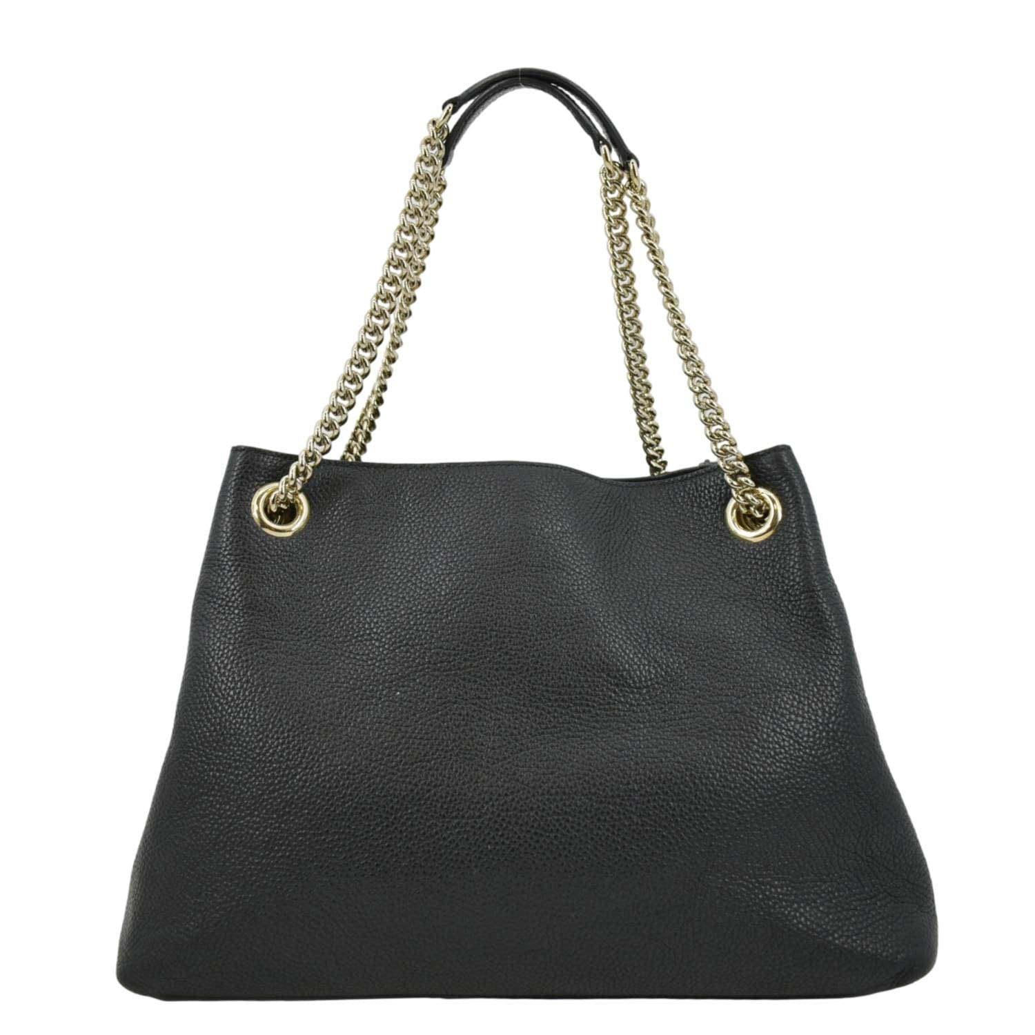 Gucci Soho Chain Pebbled Tote Bag Leather Black Shoulder Bag