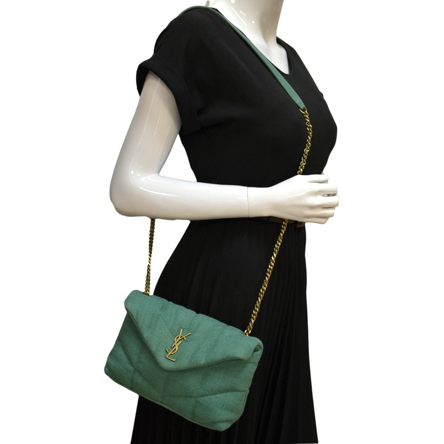 YSL Saint Laurent Saint Loulou Puffer Mini Crossbody Bag Light Canvas Quilted