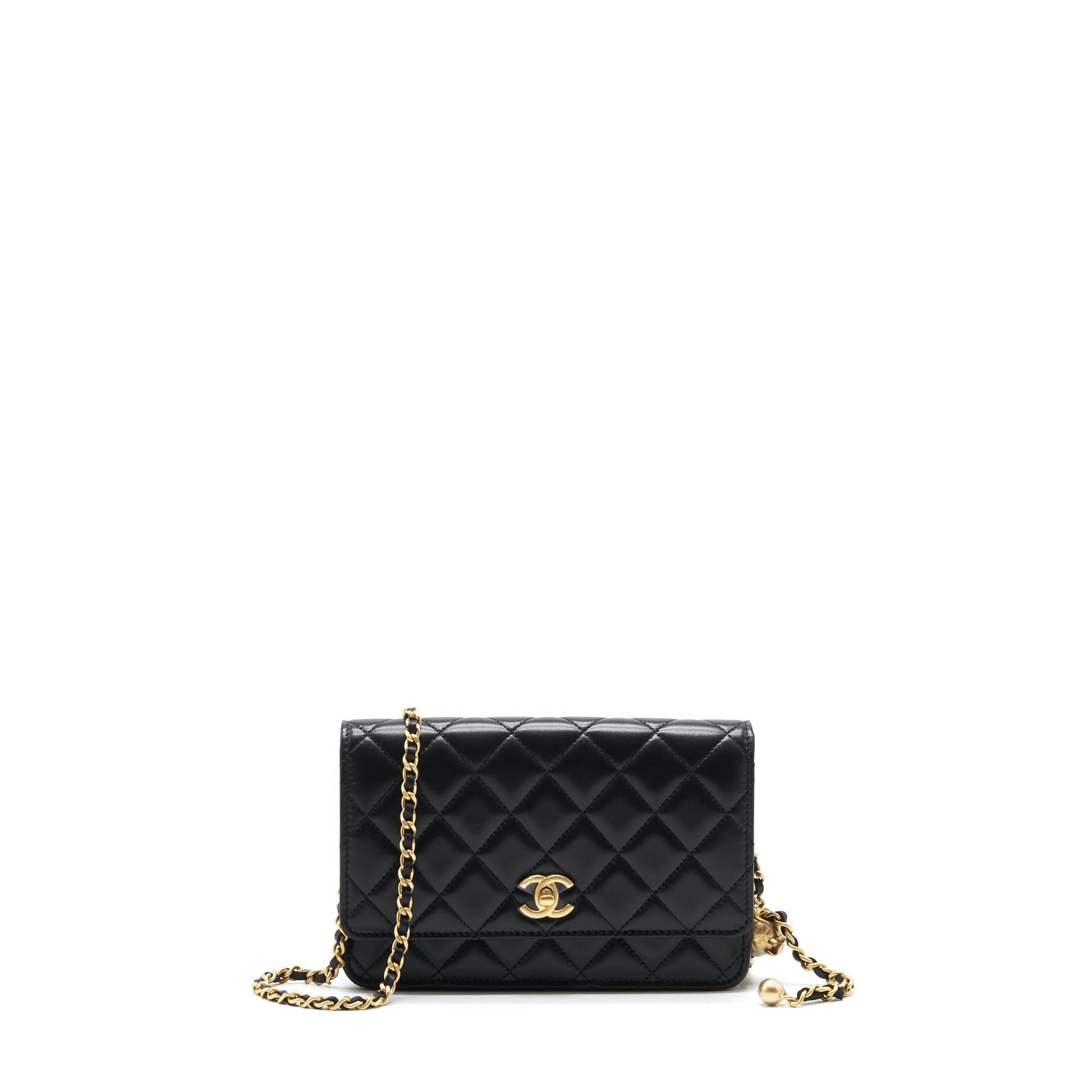 Chanel Pearl Crush on Lambskin GHW microchip Black Wallet Case