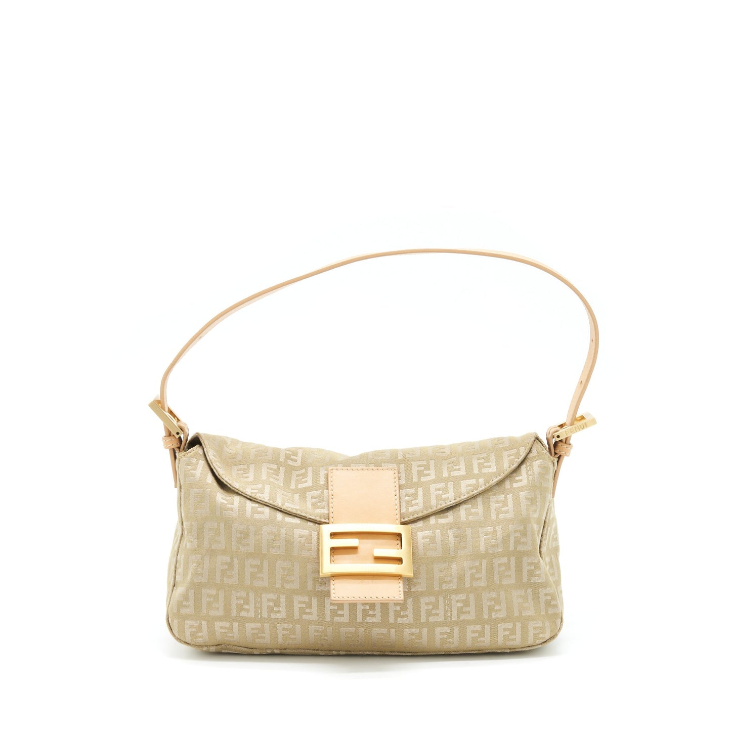 Fendi Baguette Fabric Handbag Beige Shoulder Bag