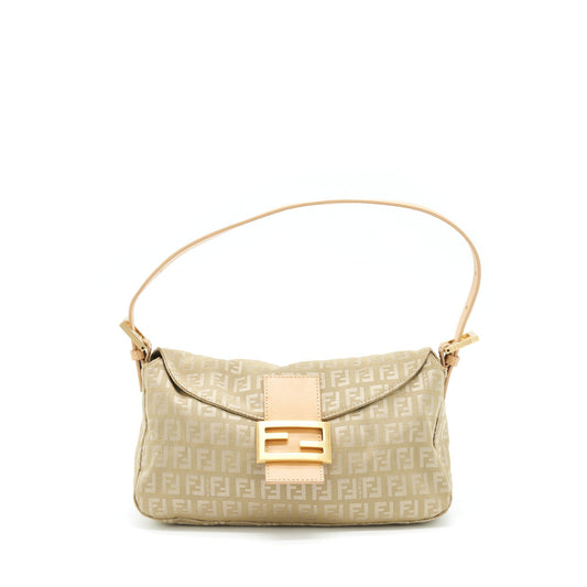 Fendi Baguette Fabric Handbag Beige Shoulder Bag
