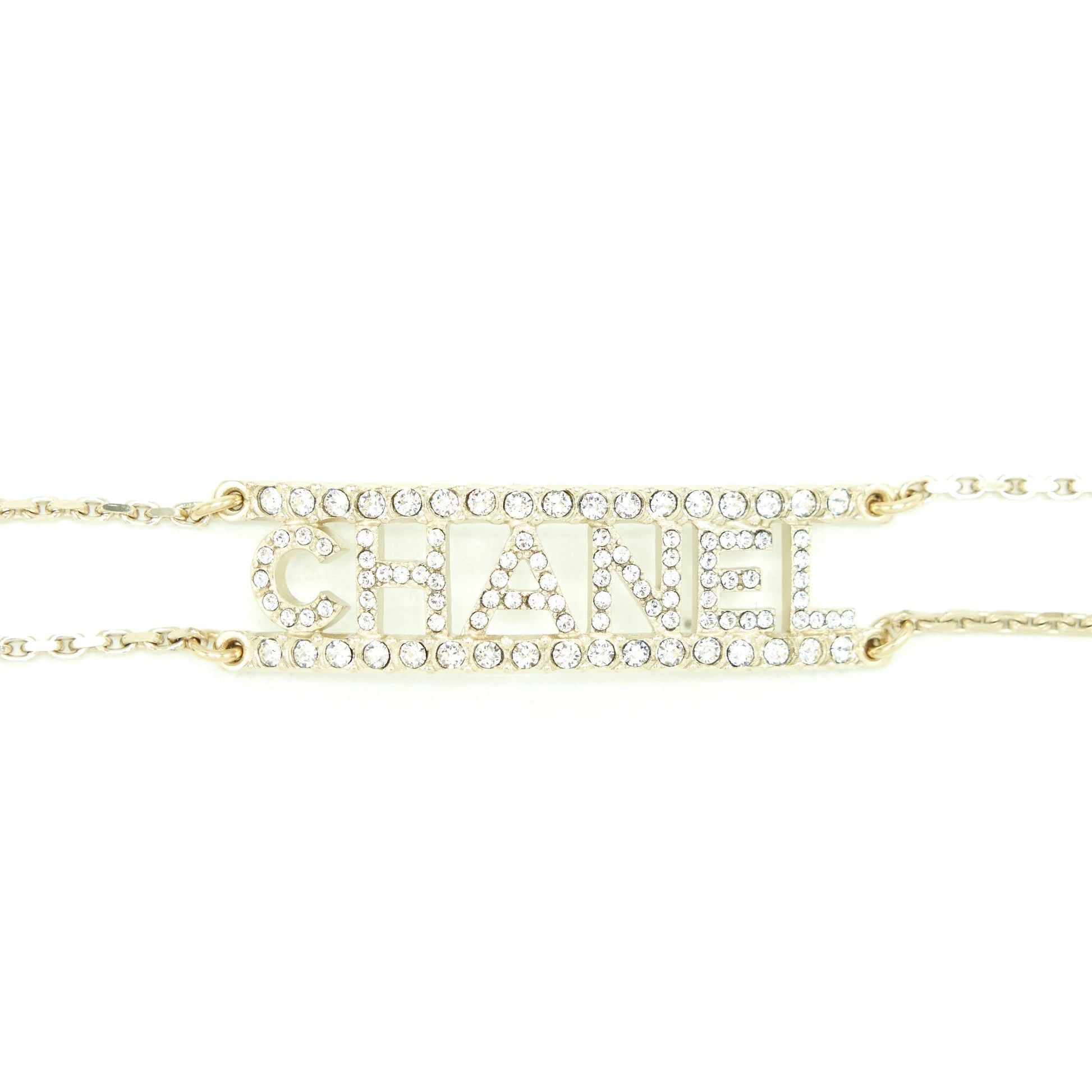 Chanel 22S Crystals Letter Choker Light Tone Gold Handbag