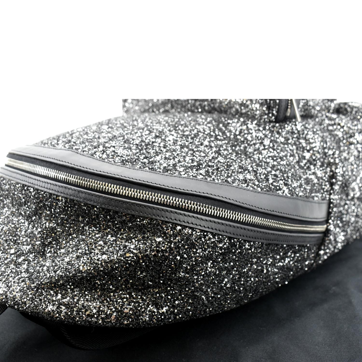 YSL Saint Laurent Yves City Glitter Backpack Bag Canvas Black
