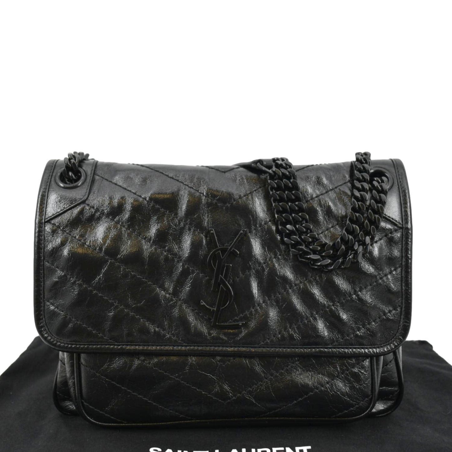 YSL Saint Laurent Yves Niki Crinkle Shoulder Bag Leather Black Baby Laurent Niki 1
