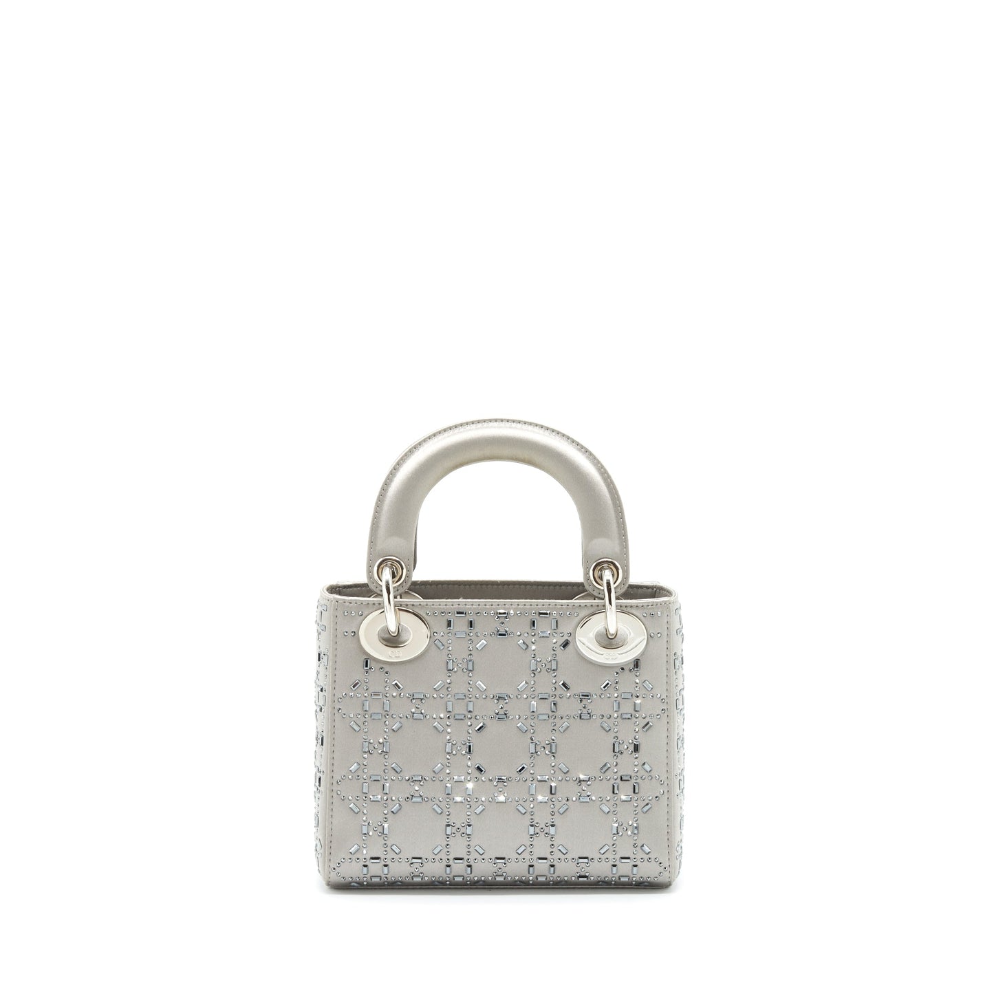 Dior Lady Crystal Cannage Grey Handbag Satin Mini Travel Bag