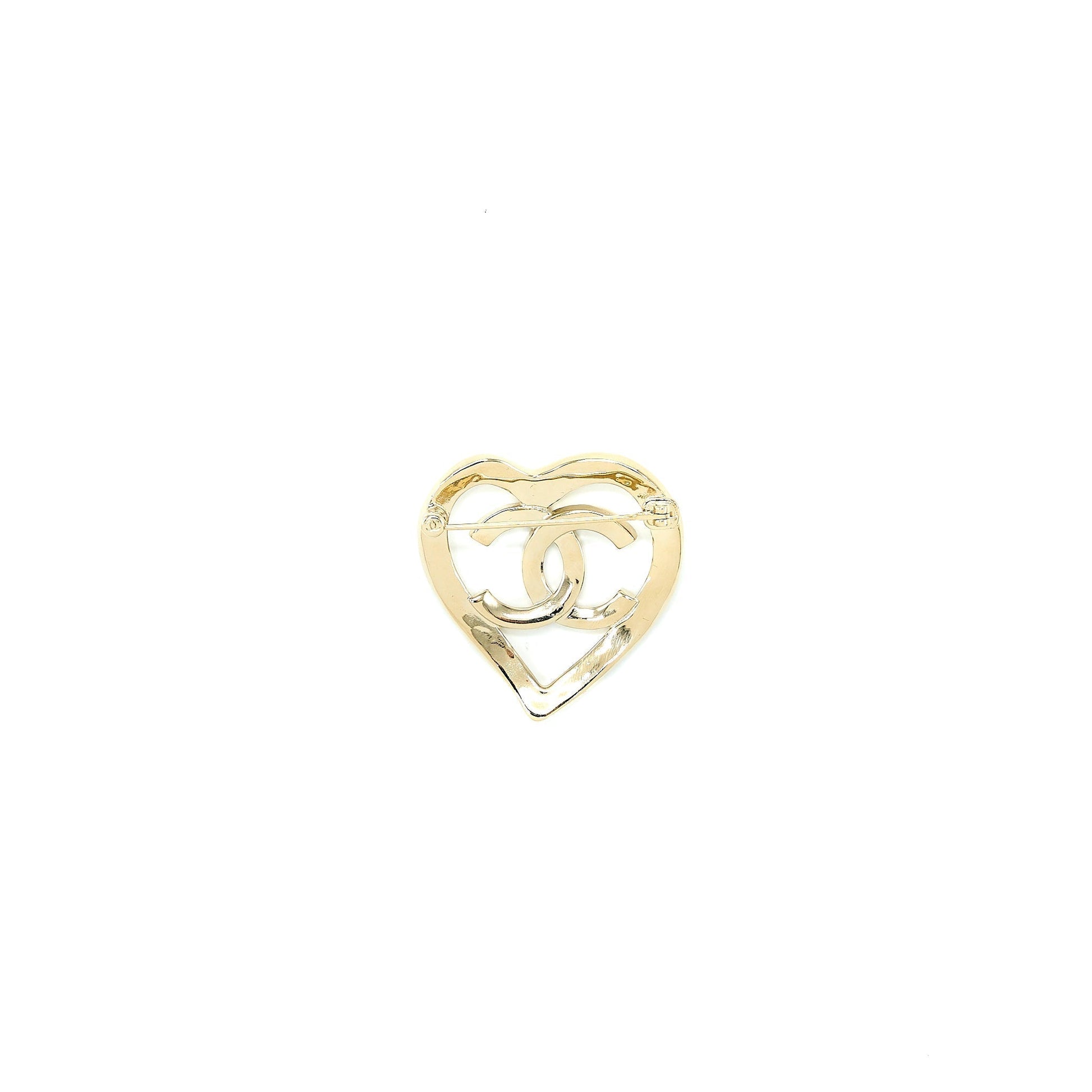Chanel CC Heart Brooch Light Tone Gold Handbag