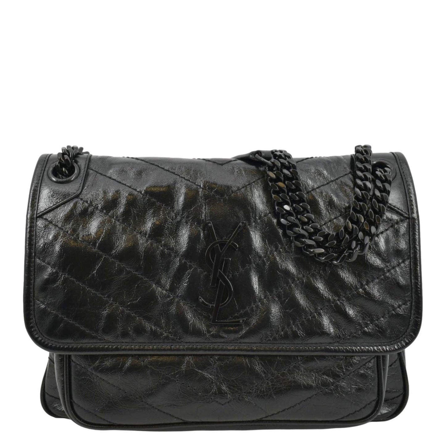 YSL Saint Laurent Yves Niki Crinkle Shoulder Bag Leather Black Baby Laurent Niki 1