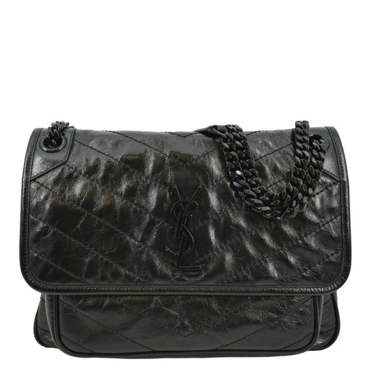 YSL Saint Laurent Yves Niki Crinkle Shoulder Bag Leather Black Baby Laurent Niki 1