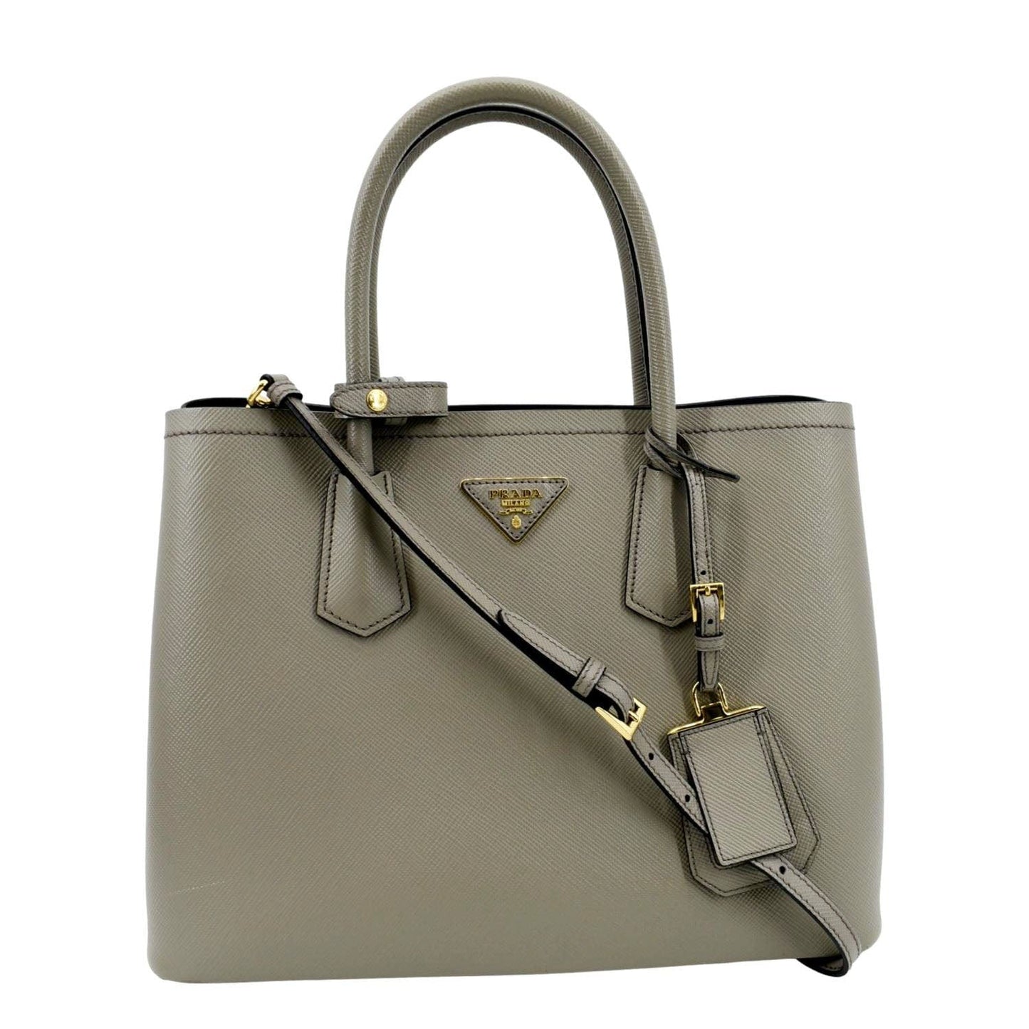 Double Handle Saffiano Tote Bag Grey Leather