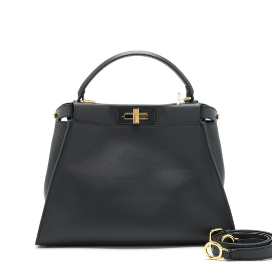Fendi Peekaboo Calfskin With Handbag Black Medium Travel Bag