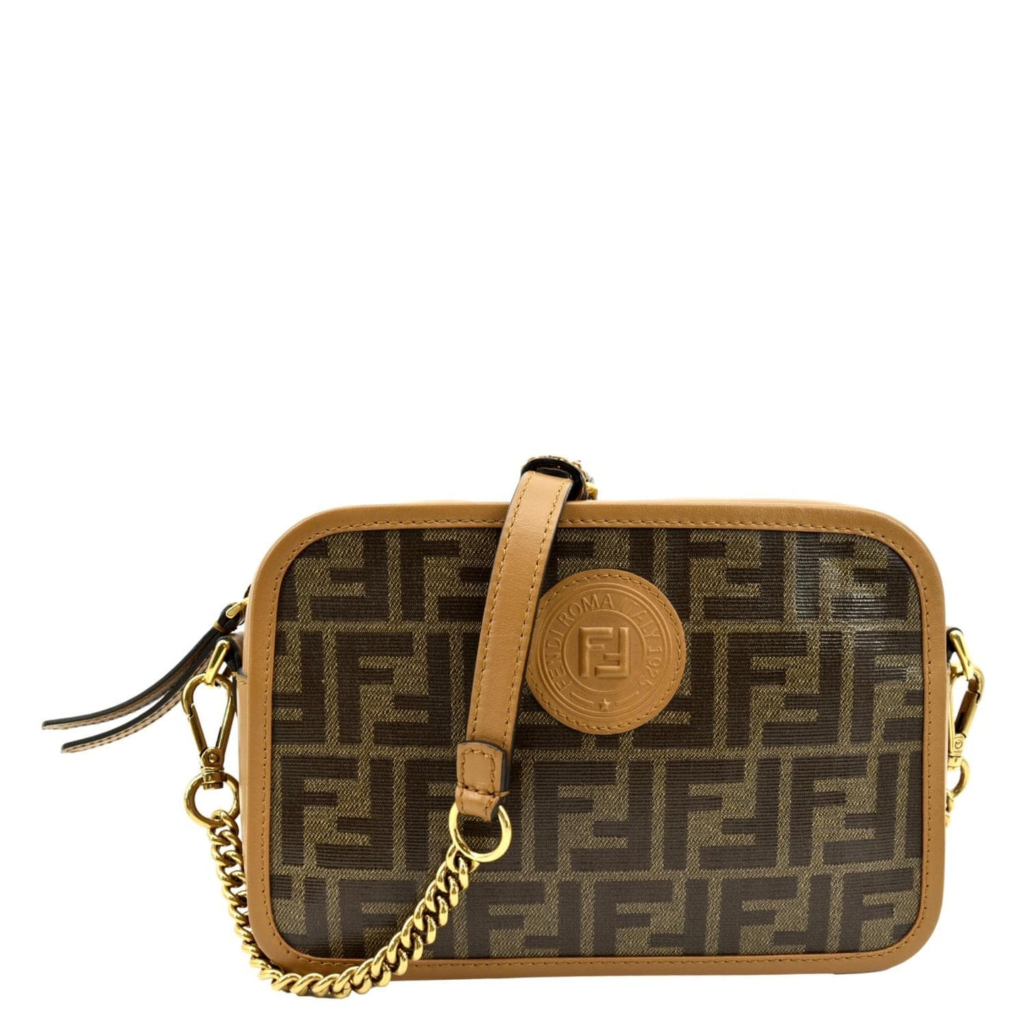 Fendi Ff Fabric Crossbody Camera Bag Tan Crossbody Bag